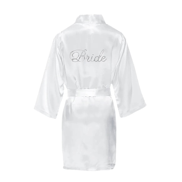 White Satin BRIDE robe Crystal Bride Robe Wedding Robe size Medium Bridal Photos - Picture 4 of 8